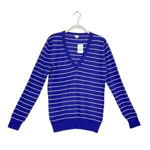 J. Crew Factory Women's V-Neck Stripe Sweater Top in Purple/White - Sz M - New
